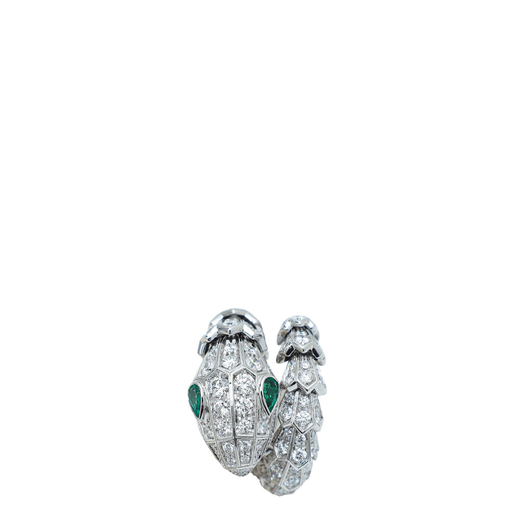 Bvlgari 18K White Gold Emeralds & Diamonds Serpenti Medium Ring