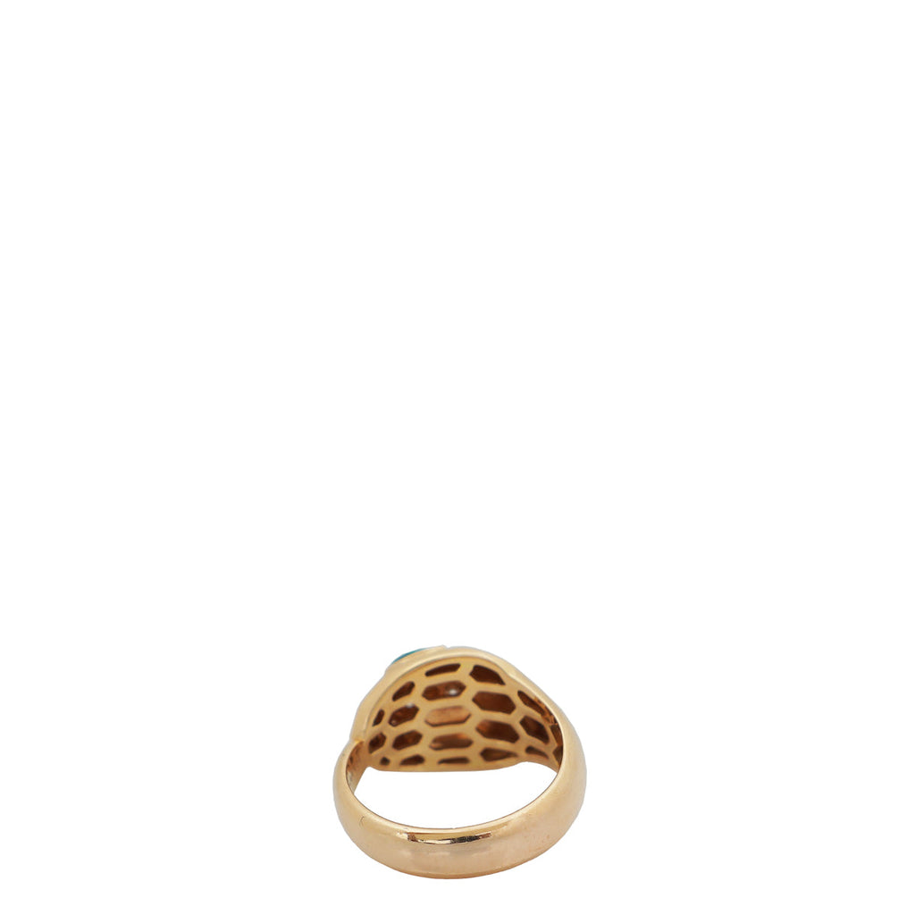 Bvlgari 18K Pink Gold Malachite Diamond Serpenti Ring 49
