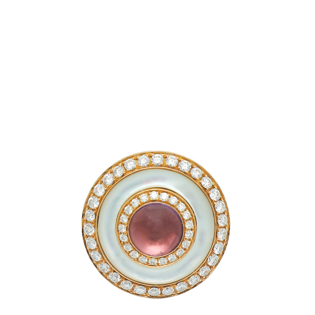 Bvlgari 18K Yellow Gold MOP Amethyst & Diamonds Ring 53