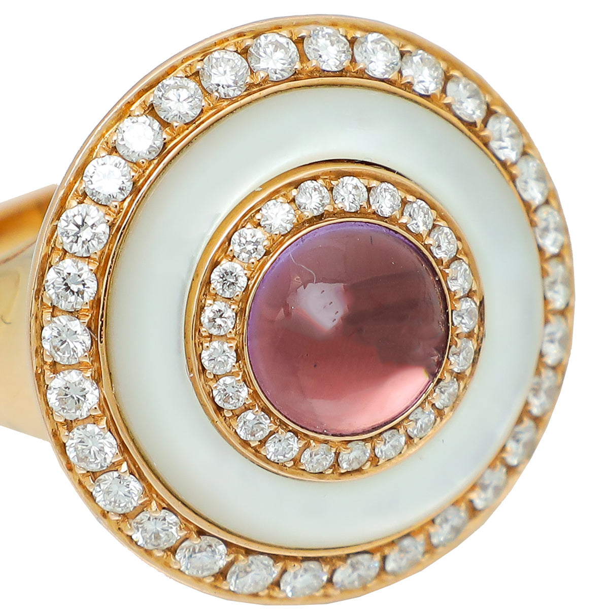 Bvlgari 18K Yellow Gold MOP Amethyst & Diamonds Ring 53