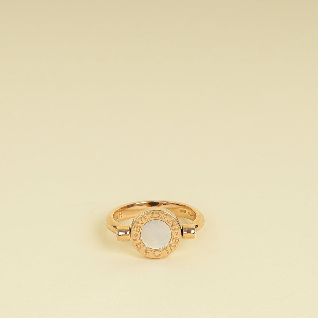 Bvlgari 18K Rose Gold Bvlgari Flip MOP Onyx Ring 54