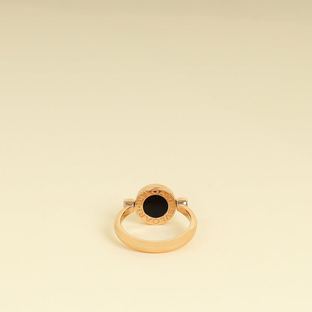 Bvlgari 18K Rose Gold Bvlgari Flip MOP Onyx Ring 54
