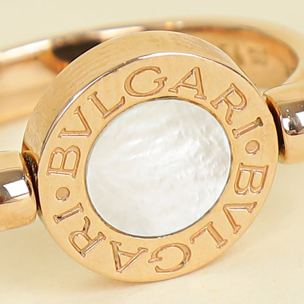 Bvlgari 18K Rose Gold Bvlgari Flip MOP Onyx Ring 54
