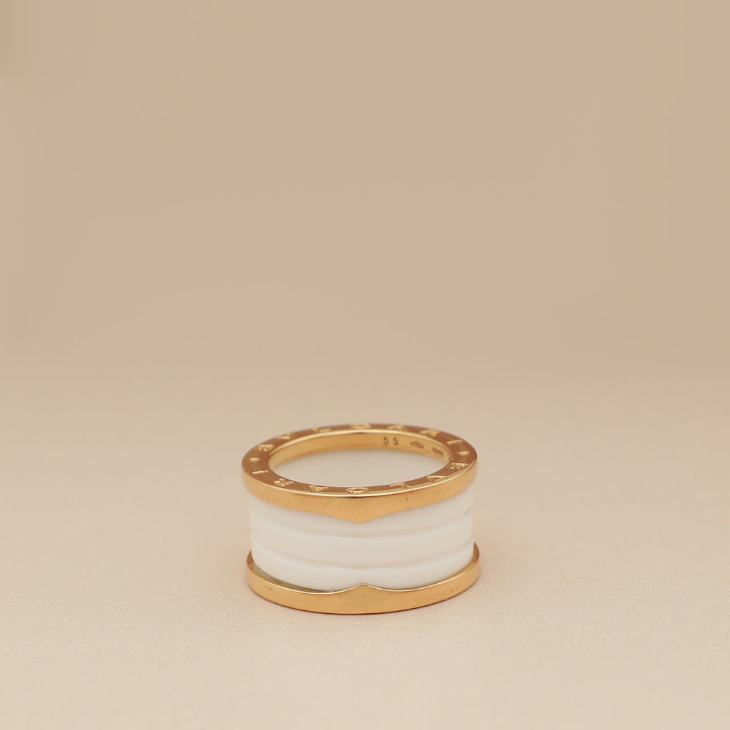 Bvlgari 18K Rose Gold White Ceramic B.Zero 4 Band Ring 55