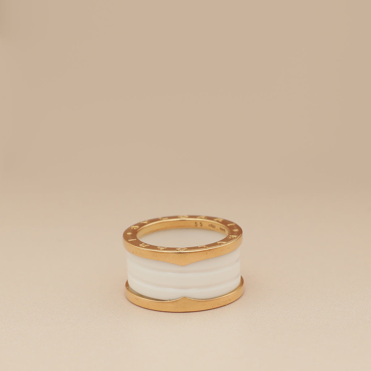 Bvlgari 18K Rose Gold White Ceramic B.Zero 4 Band Ring 55