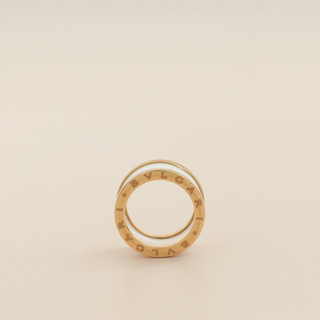 Bvlgari 18K Rose Gold White Ceramic B.Zero 4 Band Ring 55