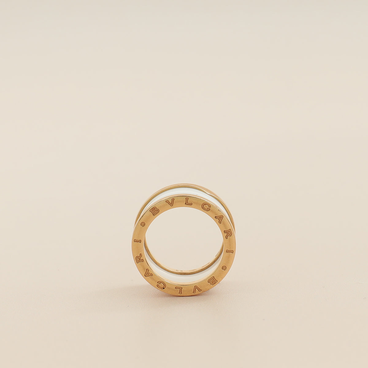 Bvlgari 18K Rose Gold White Ceramic B.Zero 4 Band Ring 55