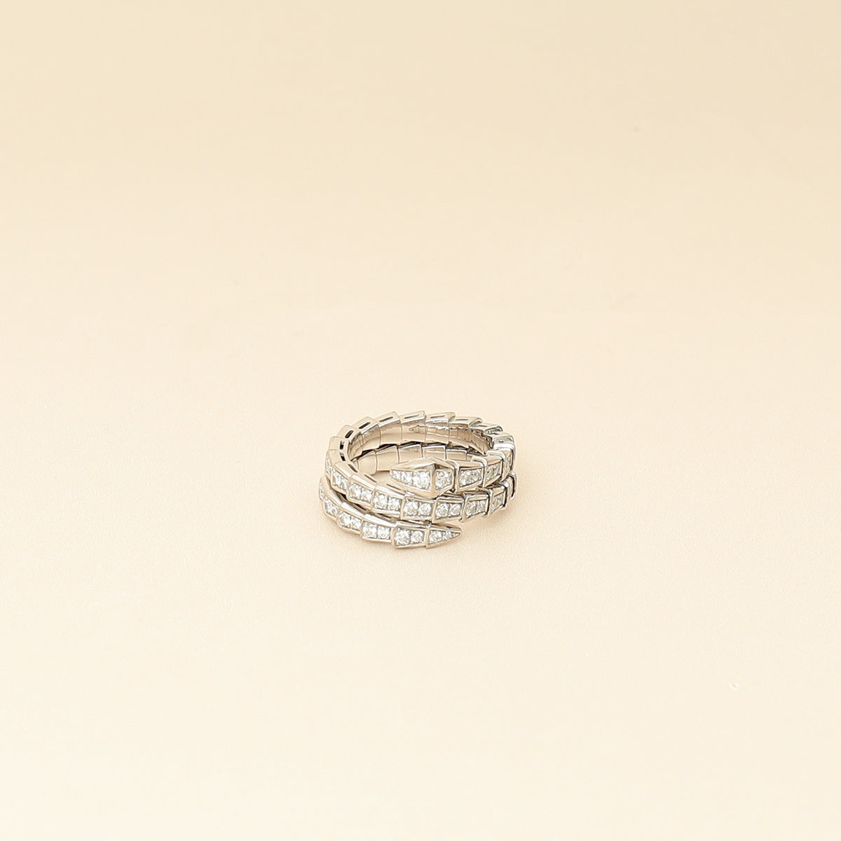 Bvlgari 18K White Gold Serpenti Viper Full Pave Diamond 2-Coil Ring (57 - 59)