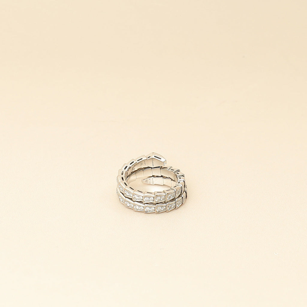 Bvlgari 18K White Gold Serpenti Viper Full Pave Diamond 2-Coil Ring (57 - 59)