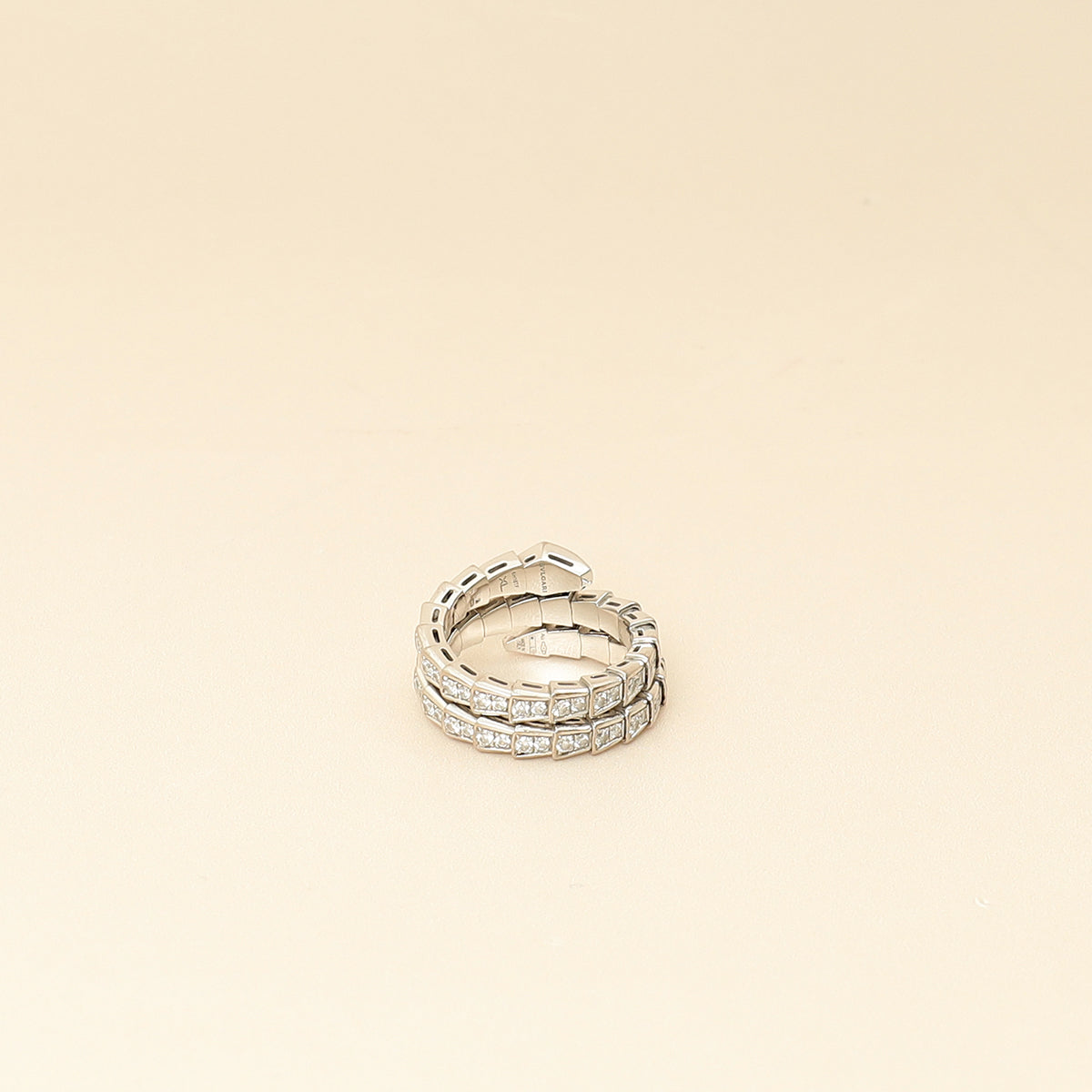 Bvlgari 18K White Gold Serpenti Viper Full Pave Diamond 2-Coil Ring (57 - 59)