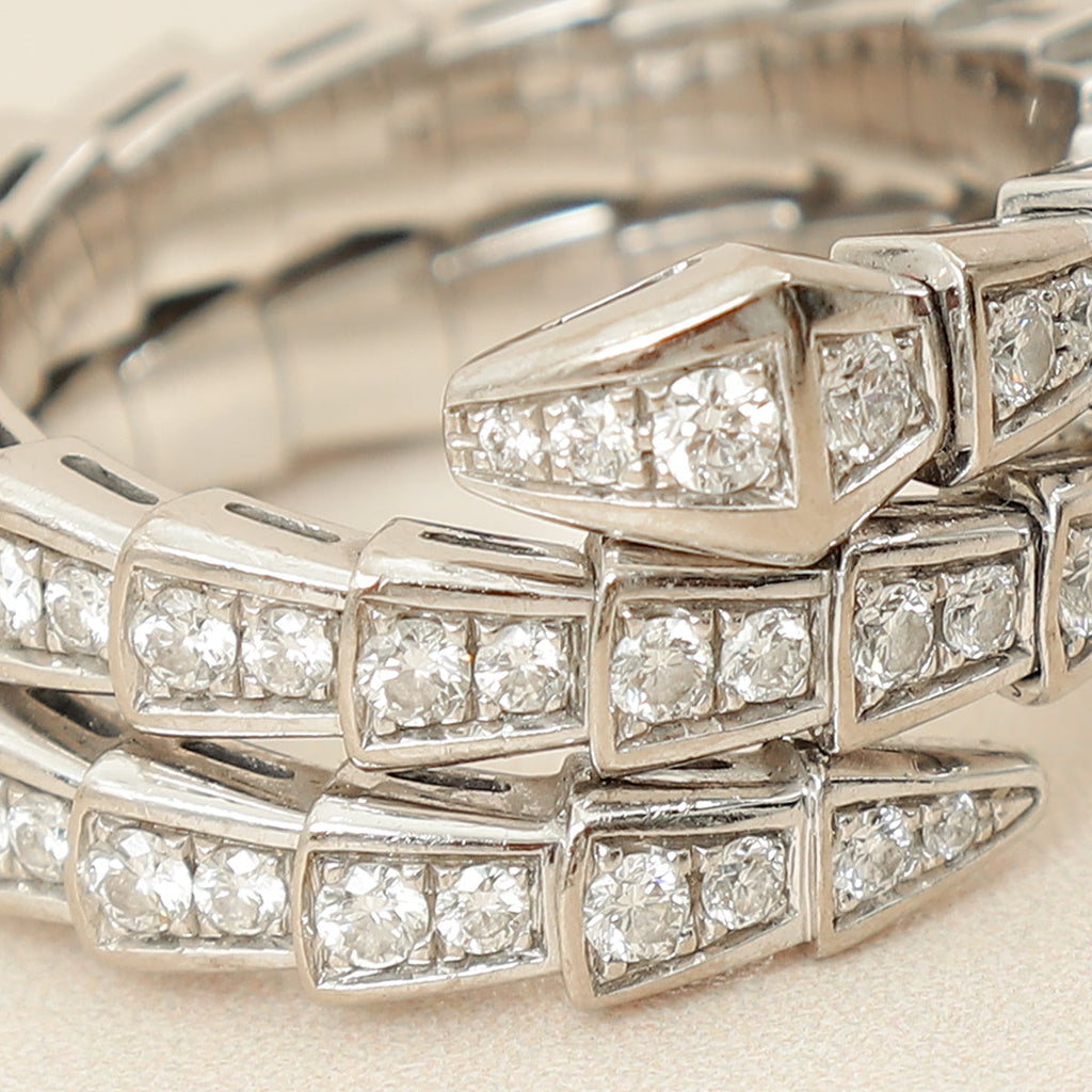Bvlgari 18K White Gold Serpenti Viper Full Pave Diamond 2-Coil Ring (57 - 59)