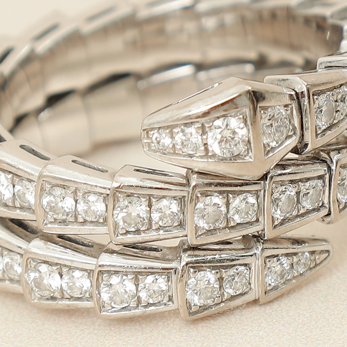 Bvlgari 18K White Gold Serpenti Viper Full Pave Diamond 2-Coil Ring (57 - 59)