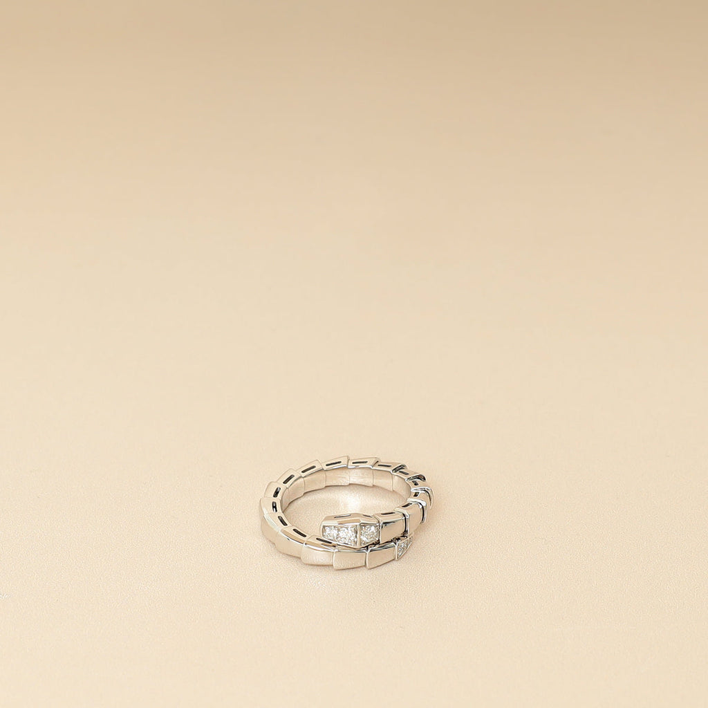 Bvlgari 18K White Gold Serpenti Viper Diamond Ring 54-56