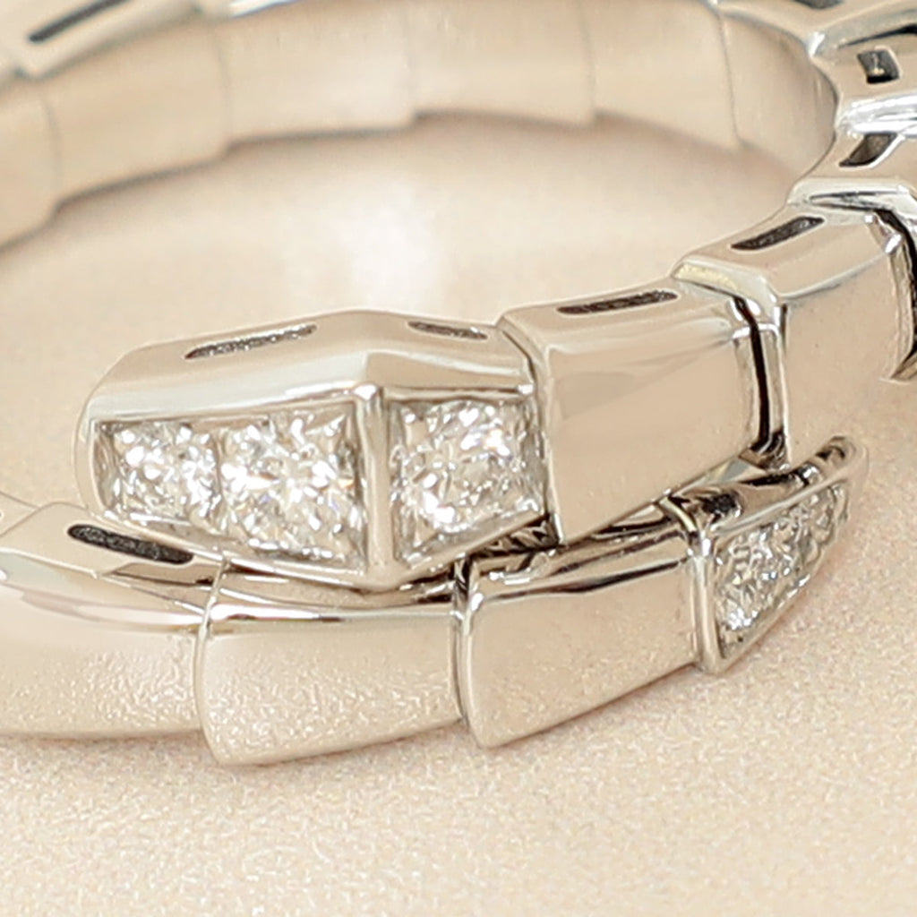 Bvlgari 18K White Gold Serpenti Viper Diamond Ring 54-56