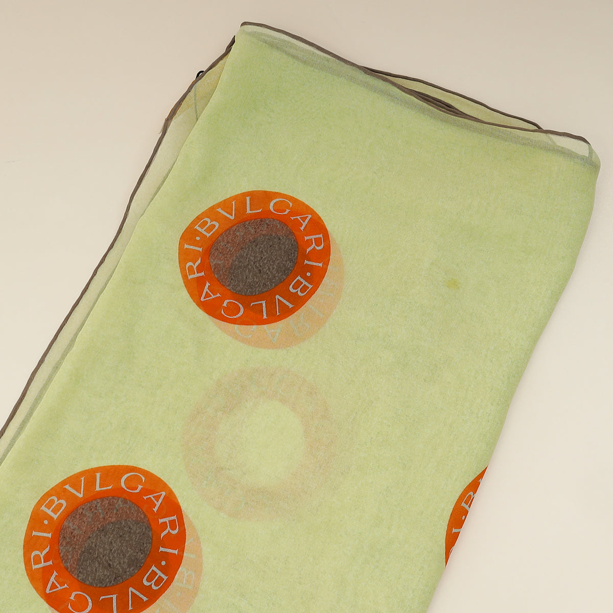 Bvlgari Yellow Green Printed Silk Scarf