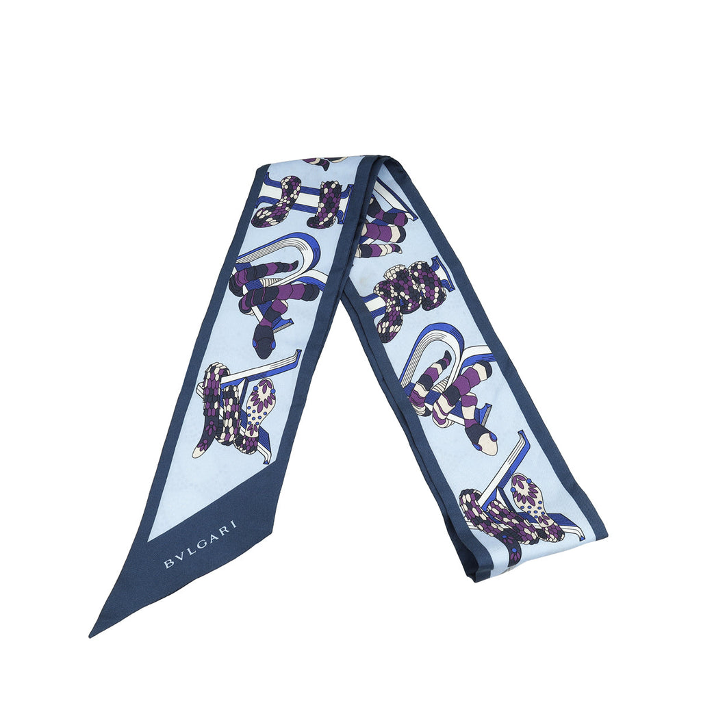 Bvlgari Multicolor Blue Serpenti Tie Me Signature Shelleys Silk Neck Scarf Twilly