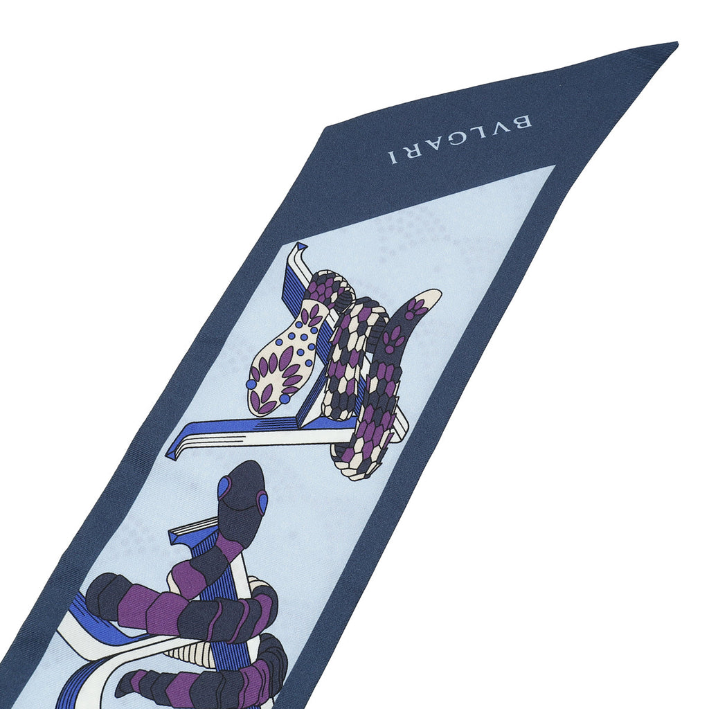 Bvlgari Multicolor Blue Serpenti Tie Me Signature Shelleys Silk Neck Scarf Twilly