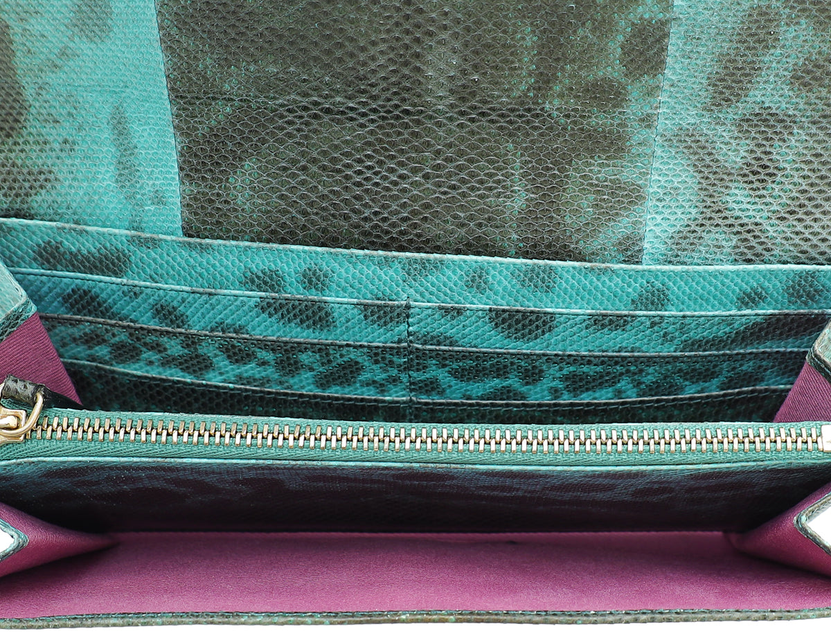 Bvlgari Green Karung Serpenti Flap Wallet
