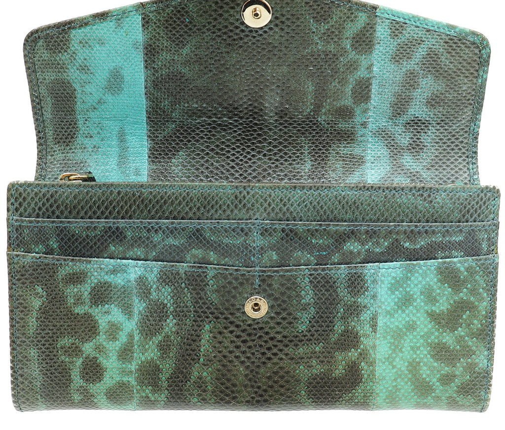 Bvlgari Green Karung Serpenti Flap Wallet