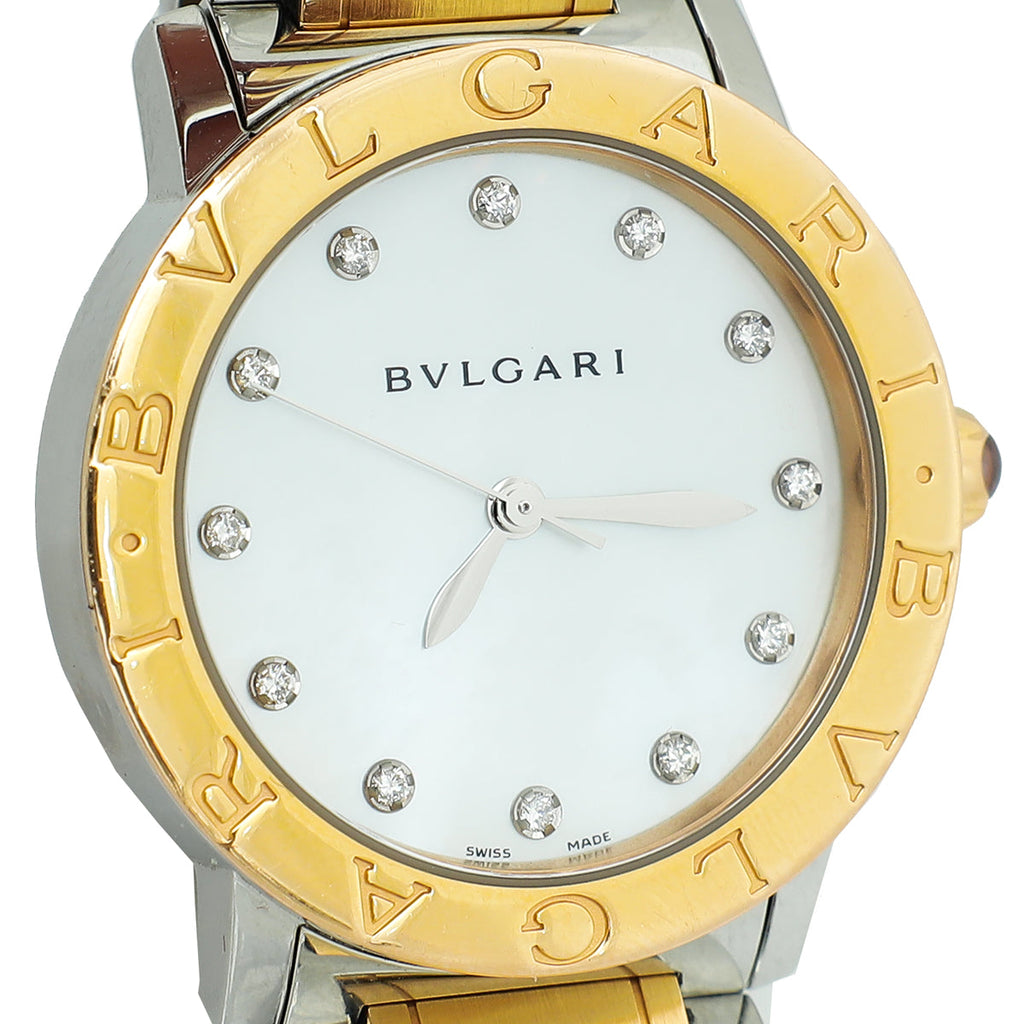Bvlgari 18K Yellow Gold Stainless Steel Diamond MOP 33mm Automatic Watch