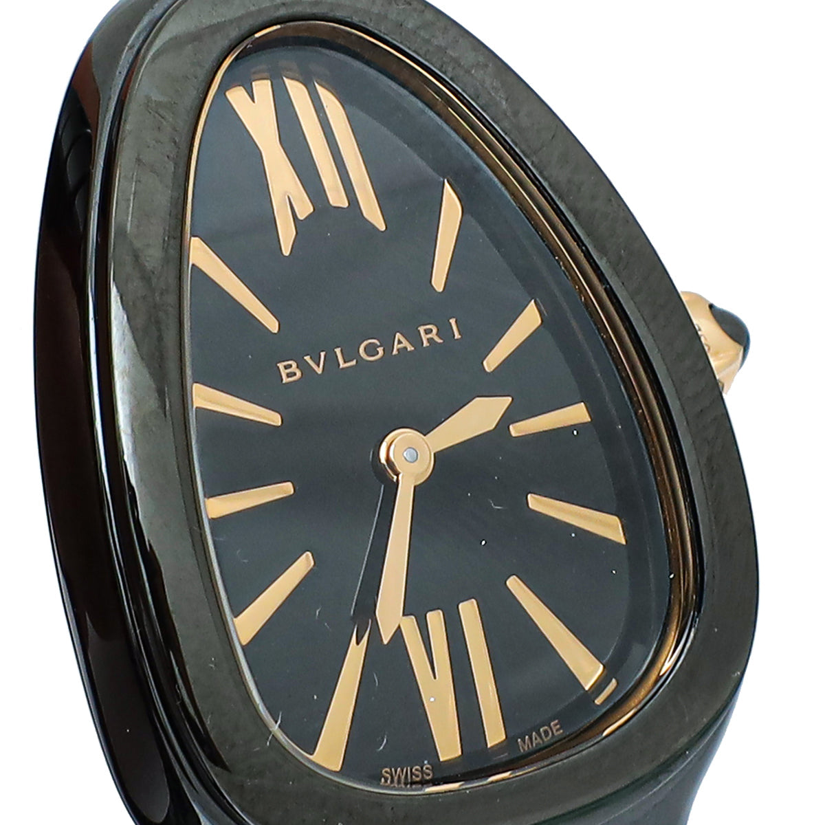 Bvlgari 18K Rose Gold Black Ceramic Serpenti Spiga Single Spiral 35mm Quartz Watch