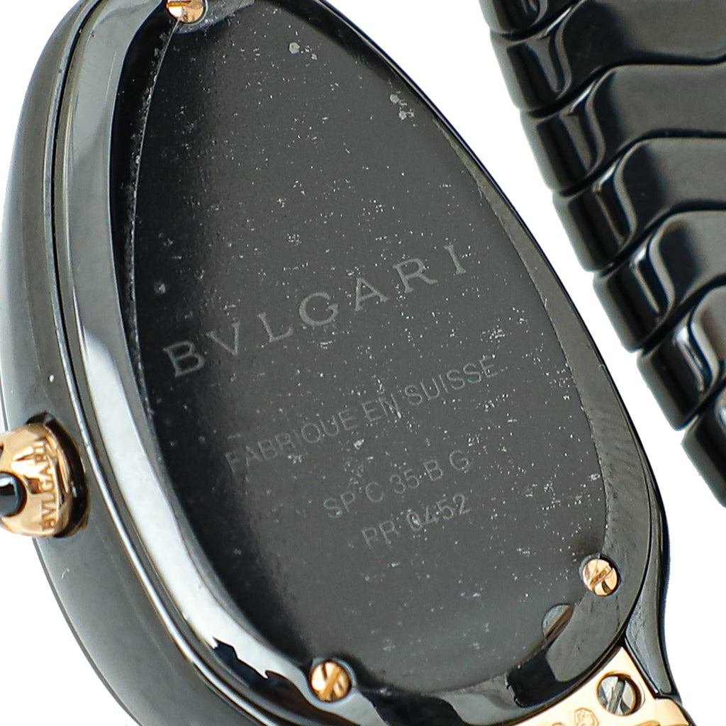 Bvlgari 18K Rose Gold Black Ceramic Serpenti Spiga Single Spiral 35mm Quartz Watch