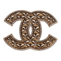 Chanel CC-Logo Gold Tone and Crystal Quilted Large Brooch