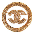 Chanel Vintage 24K Gold Plated Gold Tone CC Lava Textured Brooch