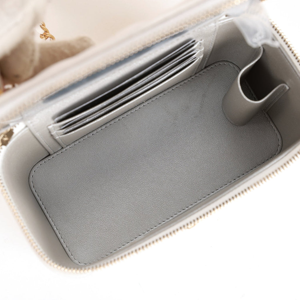 Chanel Small Vanity Case White Lambskin Leather Antique Gold Hardware