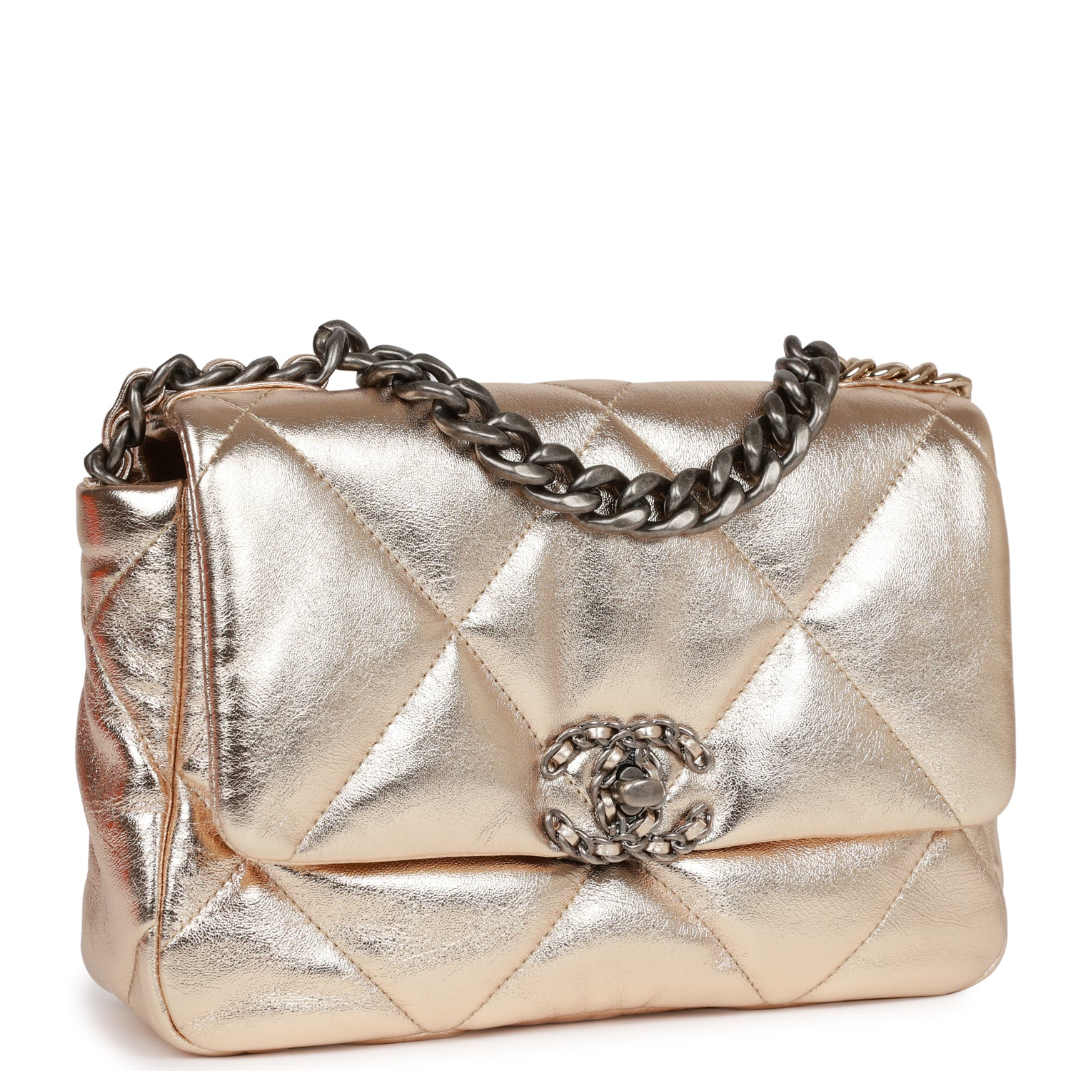 Chanel Medium 19 Flap Bag Gold Metallic Lambskin Mixed Hardware