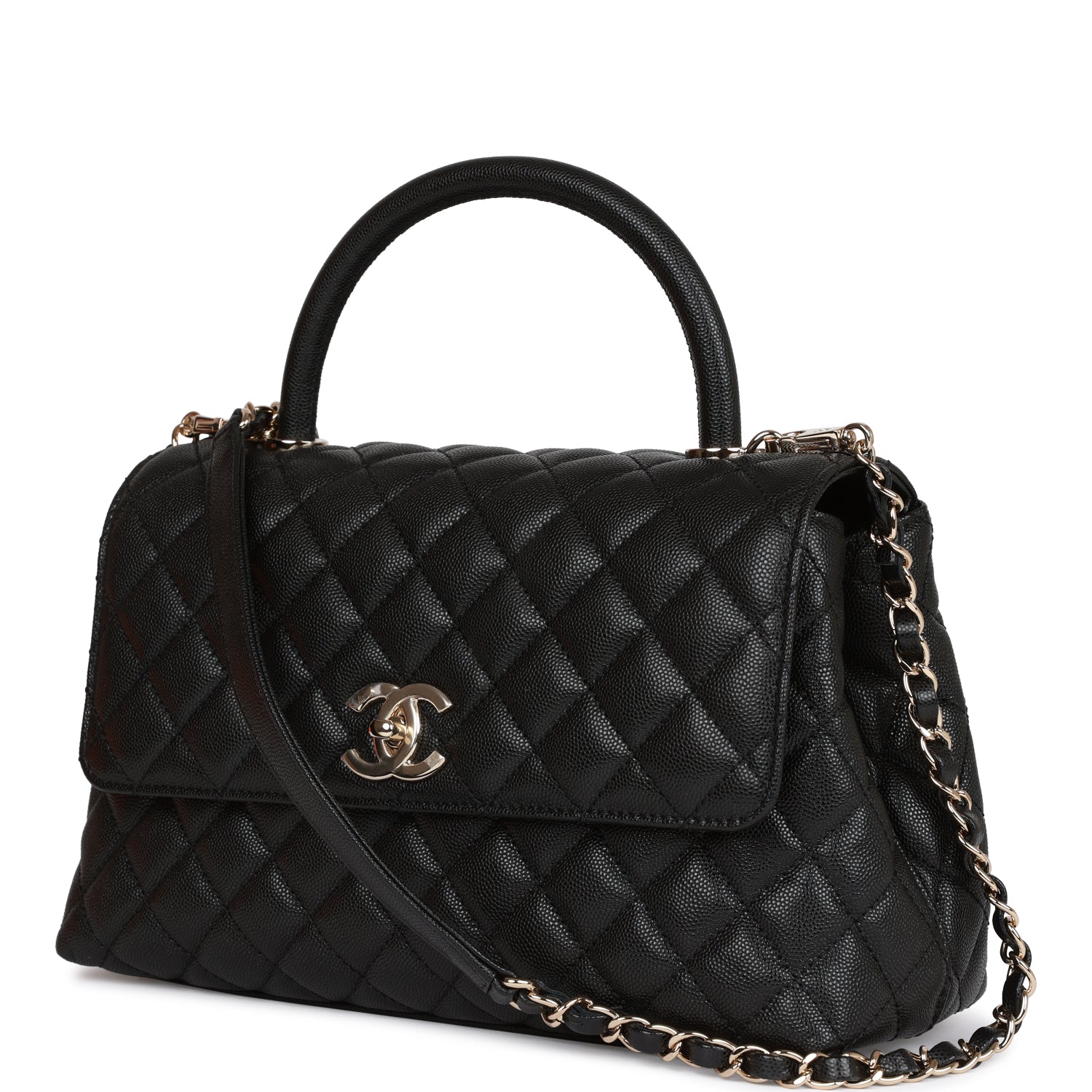 Chanel Small Coco Handle Flap Bag Black Caviar Light Gold Hardware
