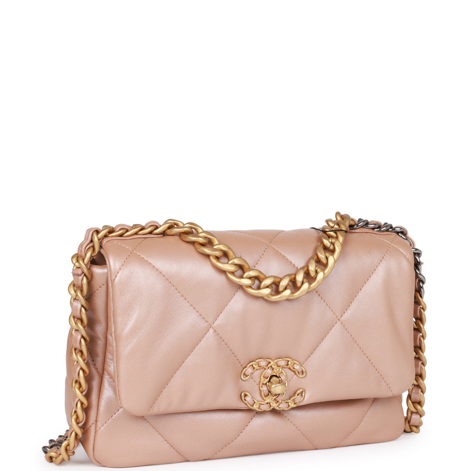 Chanel Medium 19 Flap Bag Beige Iridescent Calfskin Mixed Hardware