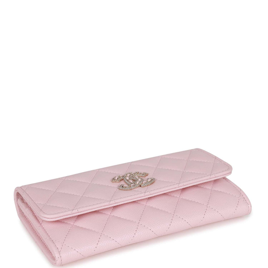 Chanel CC Large Gusset Flap Wallet Pink Caviar Light Gold Hardware