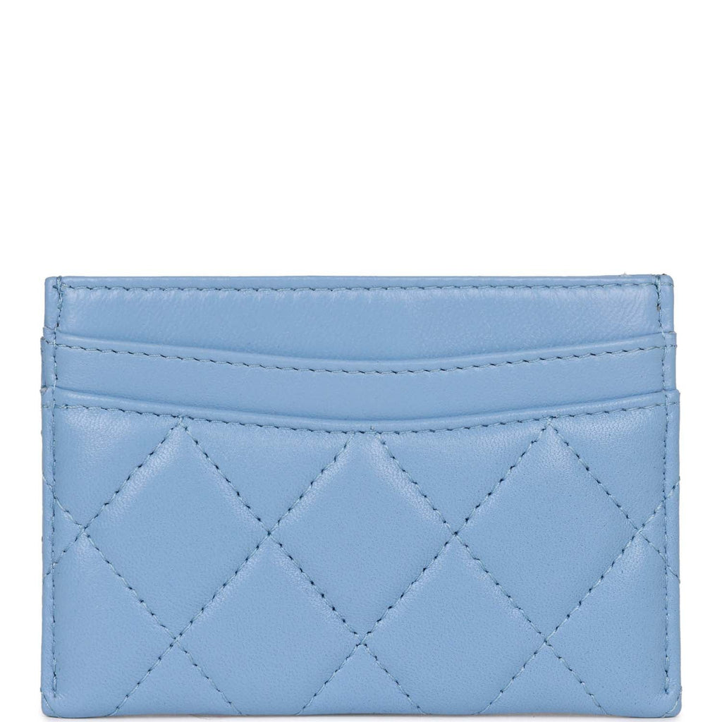 Chanel Flap Card Holder Wallet Blue Lambskin Light Gold Hardware