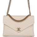 Chanel Envelope Shoulder Flap Bag Ivory Chevron Lambskin Light Gold Hardware