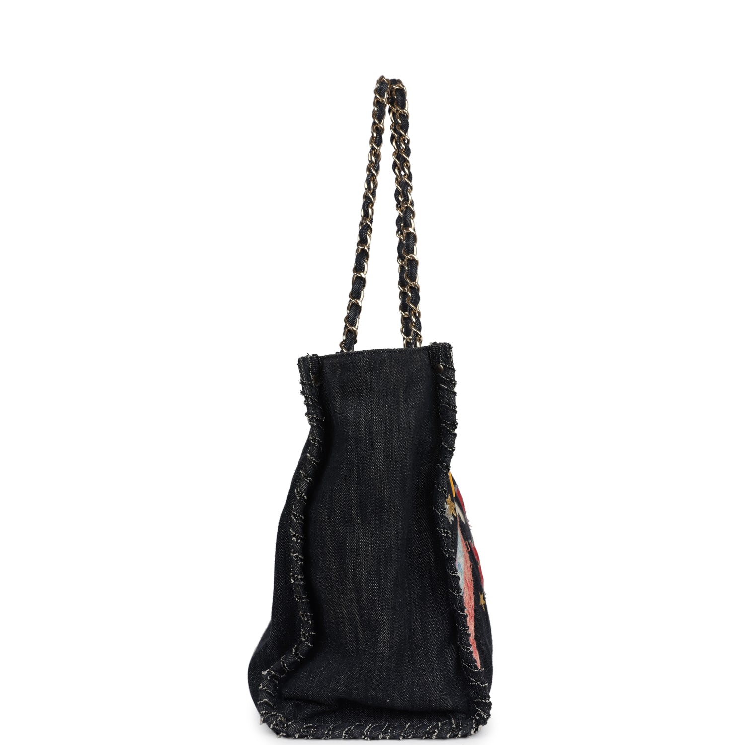 Chanel Night Flight Embroidered Shopping Tote Multicolored Denim Gold Hardware