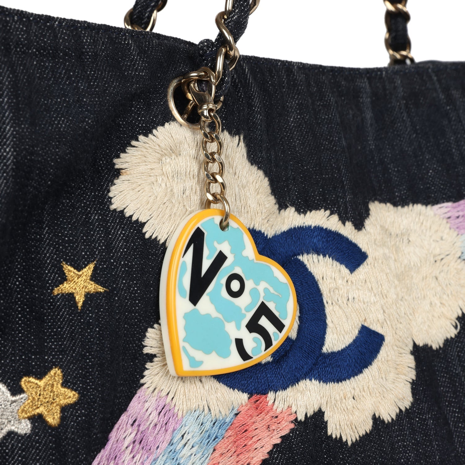 Chanel Night Flight Embroidered Shopping Tote Multicolored Denim Gold Hardware