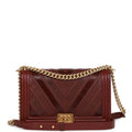 Chanel New Medium Boy Bag Burgundy Chevron Antique Gold Hardware