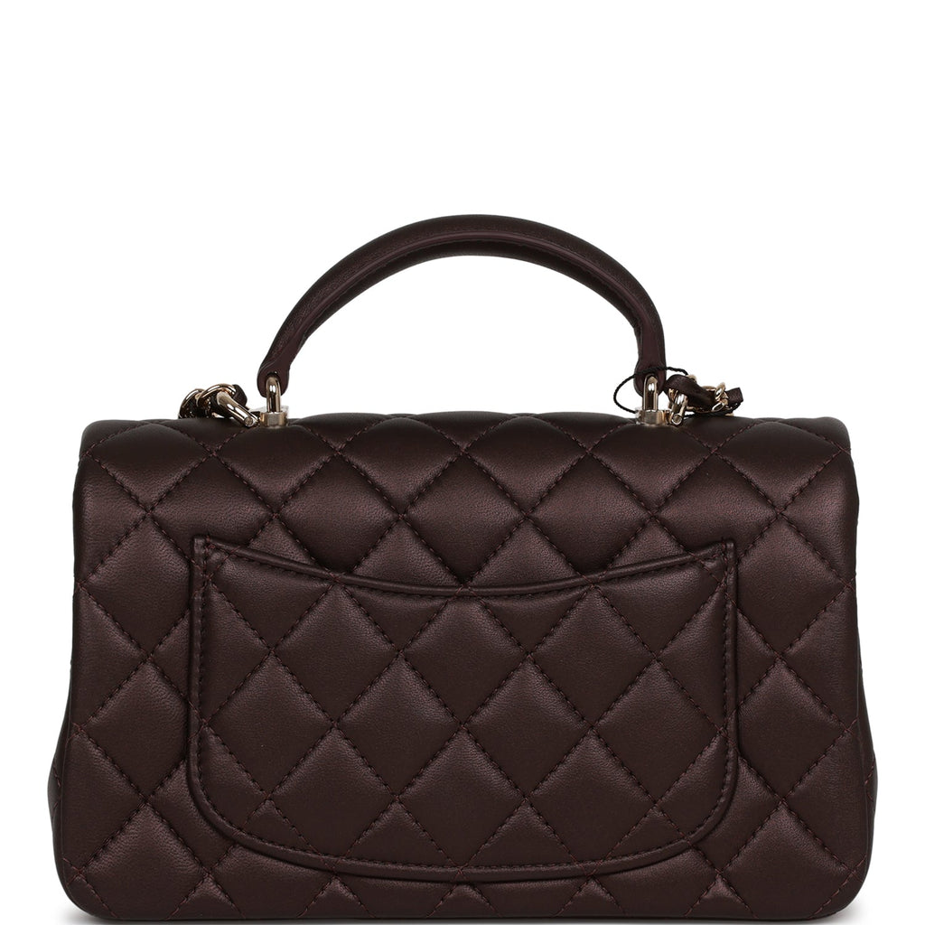 Chanel Mini Rectangular Flap Bag with Top Handle Burgundy Lambskin Light Gold Hardware