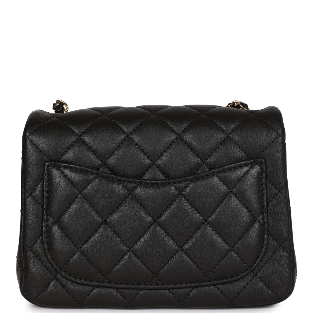 Chanel Pearl Crush Mini Square Flap Bag Black Lambskin Light Gold Hardware