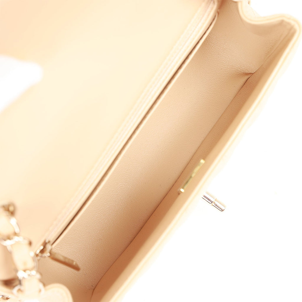Chanel Mini Rectangular Flap Bag Beige Lambskin Light Gold Hardware