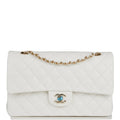 Chanel Medium Classic Double Flap Bag White Quilted Caviar Light Gold Hardware