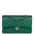 Chanel Medium Classic Double Flap Bag Green Metallic Caviar Light Gold Hardware