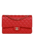 Chanel Medium Classic Double Flap Bag Red Caviar Light Gold Hardware