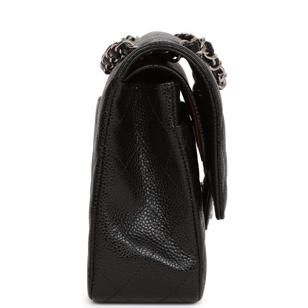 Chanel Medium Classic Double Flap Bag Black Quilted Caviar Silver Hardware