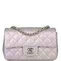 Chanel Mini Rectangular Flap Bag Purple Iridescent Quilted Lambskin Silver Hardware
