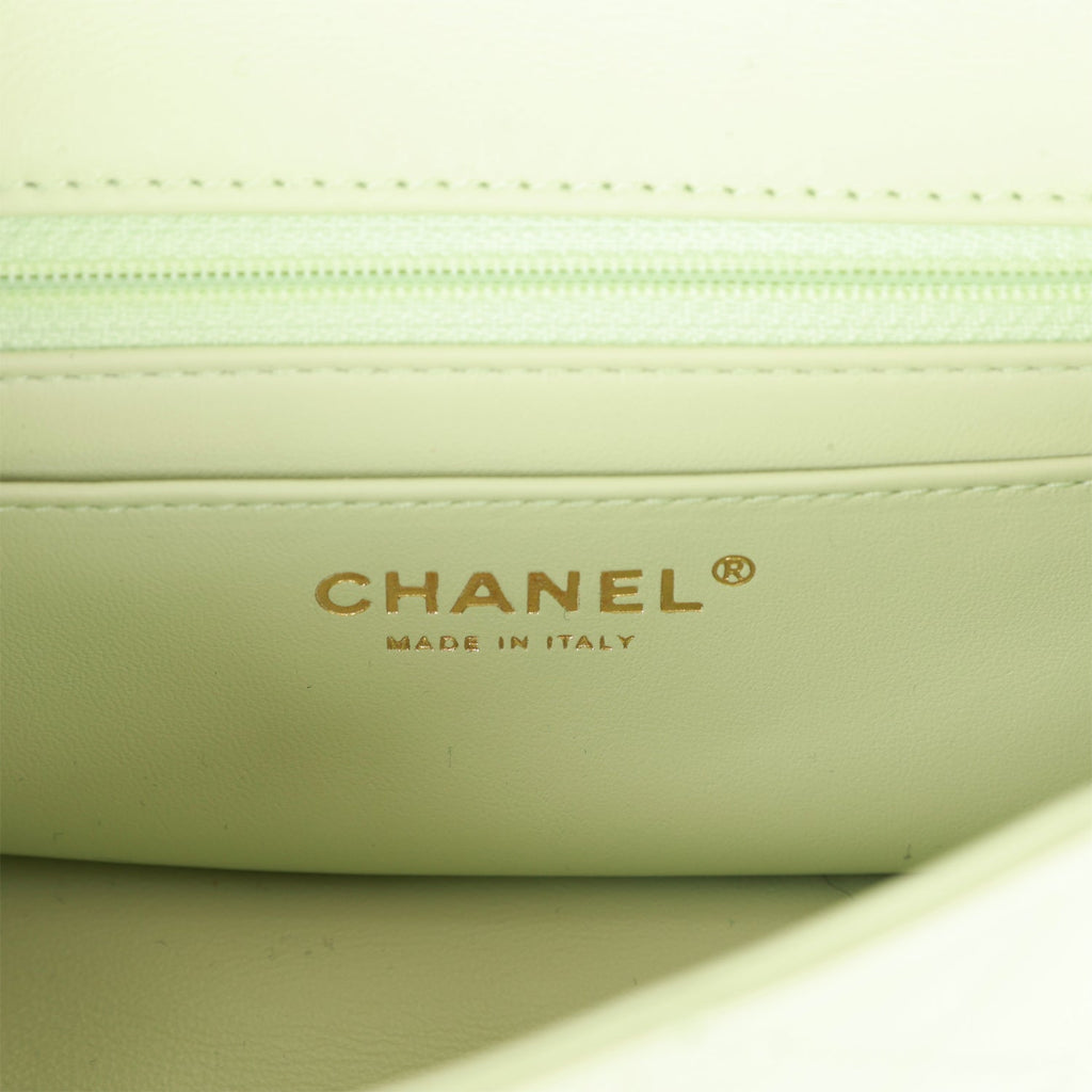 Chanel Pearl Crush Mini Rectangular Flap Bag Green Lambskin Antique Gold Hardware
