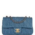 Chanel Pearl Crush Mini Rectangular Flap Bag Blue Denim Lambskin Antique Gold Hardware
