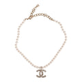 Chanel Faux Pearl Short Crystal CC Pendant Necklace