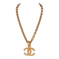Chanel Vintage 24K Gold Plated Gold Lava CC Pendant Necklace